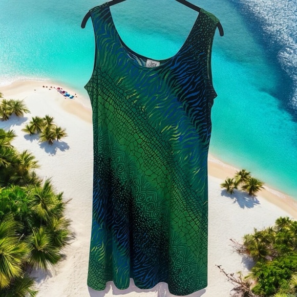 Vintage Y2K Jostar Green and Blue Snakeprint Mini Dress Jersey Knit Size M/L - Picture 1 of 10